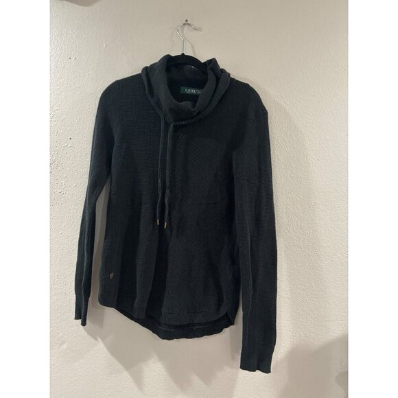 Lauren Ralph Lauren Thermal Sweater Women's Black Knit Cowl Neck Pullover Large - Picture 1 of 8